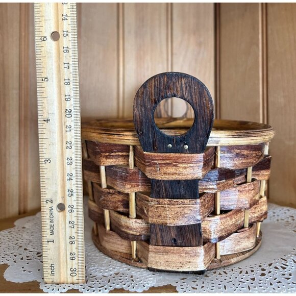 Handcrafted Rustic Primitive Split Wood Basket Handles Home Decor - Picture 6 of 6